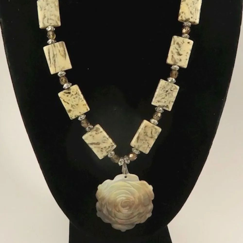 Necklace of Jasper/Carved Shell and Glass Necklace